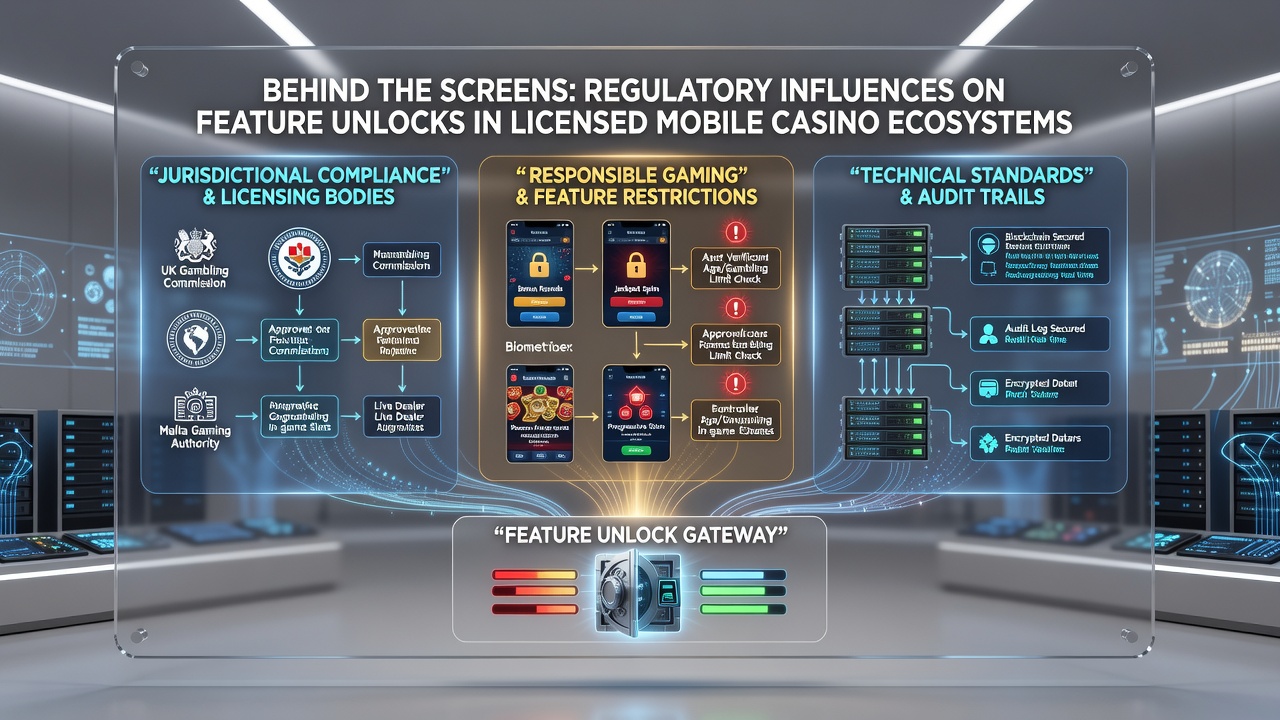 Smartphone mit Casino-App-Oberfläche und Overlay von regulatorischen Symbolen sowie Sicherheitszertifikaten