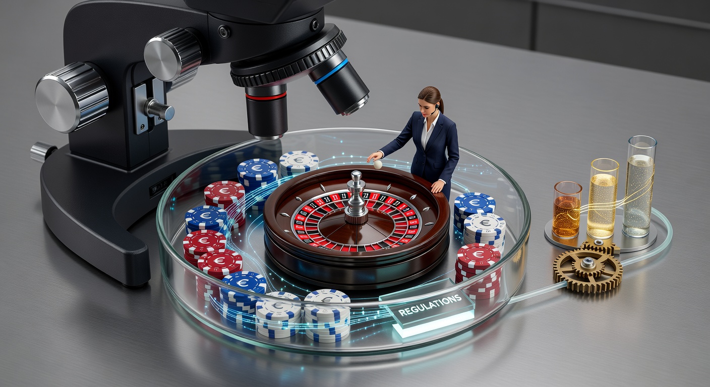 Live Dealer Tische mit Croupiers und Spielern in Echtzeit, beleuchtet von Studio-Lichtern