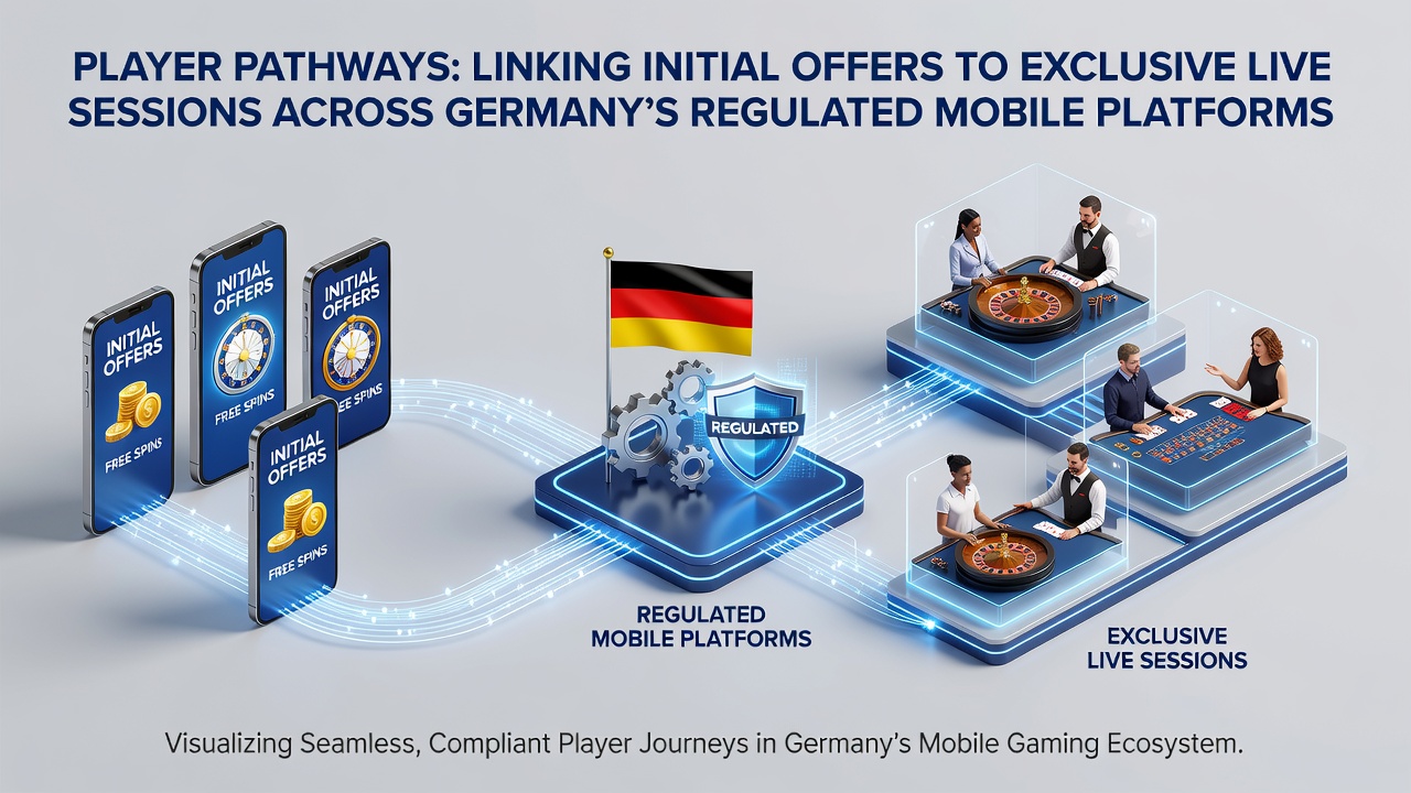 Illustration von Spielerpfaden von ersten Angeboten zu Live-Sessions auf mobilen Plattformen